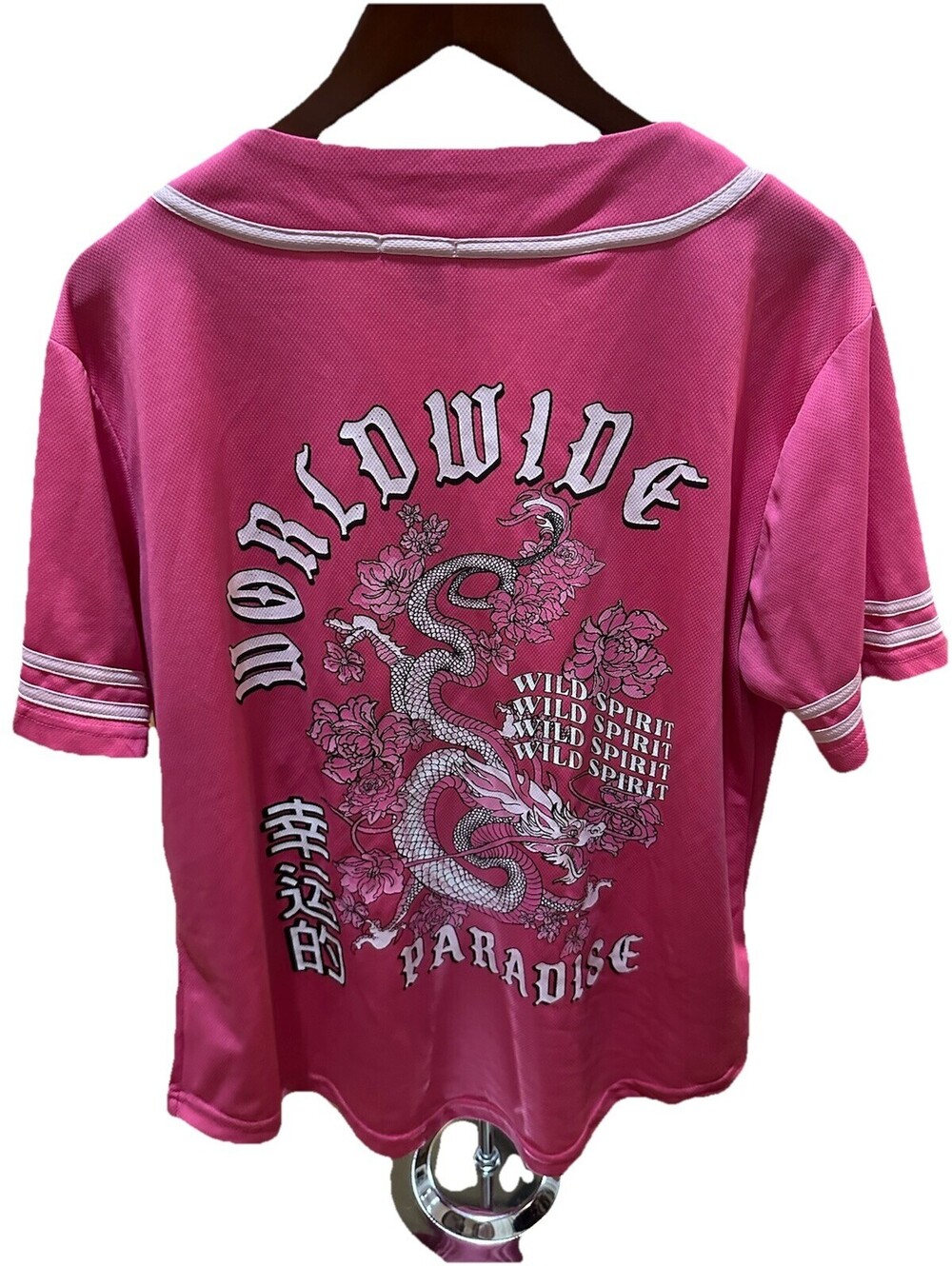 Y2K Dragon Baseball Jersey Pink Streetwear Anime Graphic Shirt Large